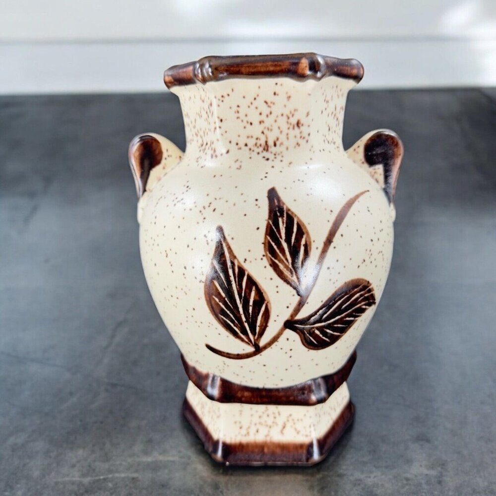 Hand Made USA Pottery Vase Vessel With Brown Speckled Glaze Marked P Vintage‎